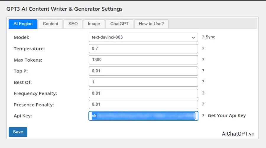 Cấu hình plugin GPT-3 AI Power Content Generator