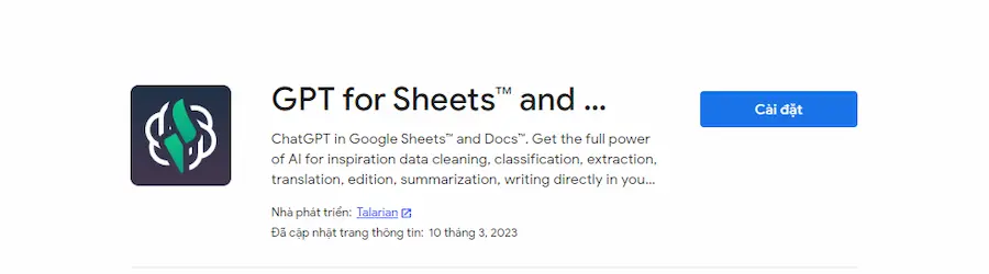 Hướng dẫn cài đặt ChatGPT for Google Sheets Docs