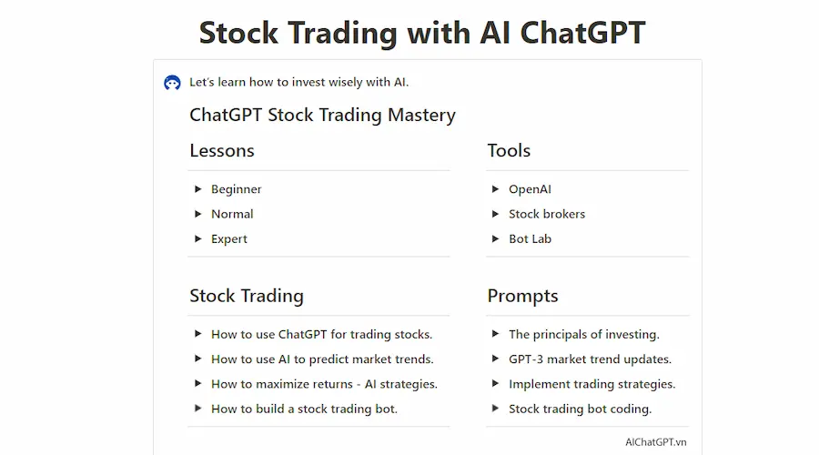 Tài liệu giao dịch chứng khoán với AI ChatGPT