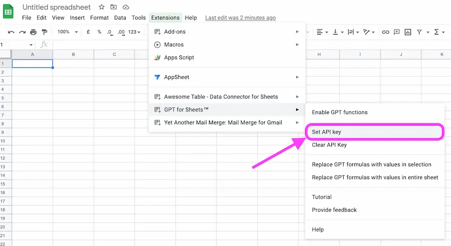 Thiết lập khóa API Key ChatGPT vào Google Trang tính