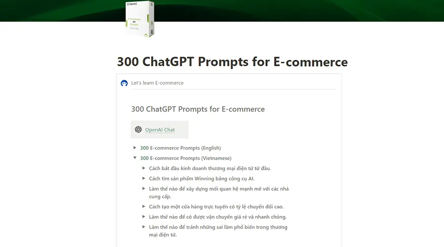 Share 300 ChatGPT Prompts for E-commerce