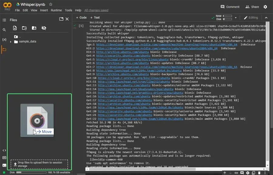 Upload audio Whisper