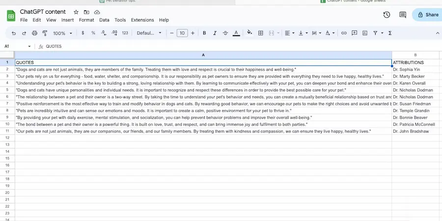 Xử lý nội dung bằng Google Sheets