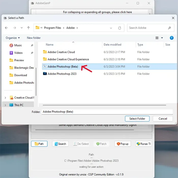 crack Photoshop 2023 Beta với GenP